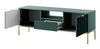 Szafka RTV Lovro 154 cm pastelowy zielony nowoczesny design zachwyci miłośników wyrazistych wnętrz złote metalowe dodatki