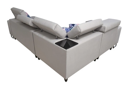 Narożnik z funkcją spania Hampton II jasny brąz lewostronny stylowy narożnik rozkładany miękka tkanina obiciowa typu velvet