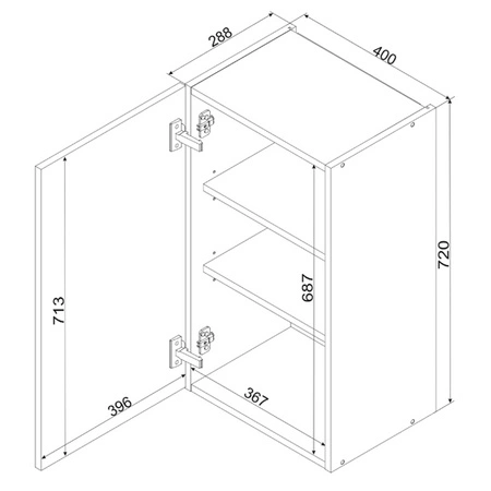 Szafka kuchenna wisząca Clara W40 szafka do kuchni odporna na działanie wilgoci i uszkodzenia czarne metalowe uchwyty