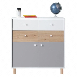Komoda z szufladami Beja 85 cm biała / dąb artisan / szara idealna do pokoju młodzieżowego funkcjonalna i pojemna