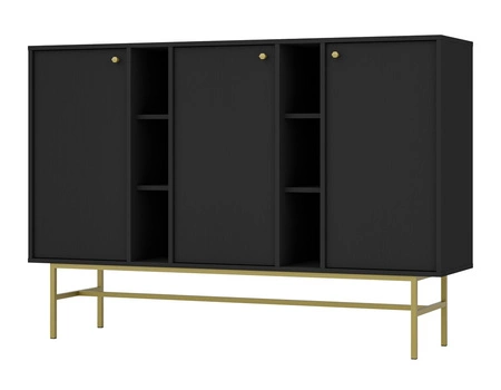 Zestaw mebli do salonu Kioto III czarny grafit stylowy design eleganckie meble wsparte na metalowym złotym stelażu subtelne uchwyty