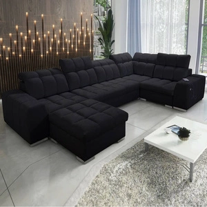Narożnik z funkcją spania Luigi IV czarny lewostronny elegancki narożnik do salonu wykonany z miękkiej tkaniny typu velvet