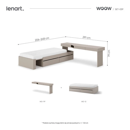 Zestaw mebli Woow clay grey prawy młodzieżowy zestaw mebli narożny opcja dopasowania do układu wnętrza ergonomiczne biurko
