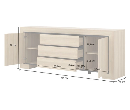 Zestaw mebli Cuba dąb samdal elegancka stylistyka mebli wzbogacona o stylowe czarne dodatki idealna meblościanka do pokoju dziennego