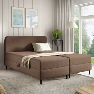 Łóżko kontynentalne Aberg 140x200 brązowe nowoczesny minimalizm stylowe łózko do sypialni wysoki zagłówek o zaokrąglonych rogach