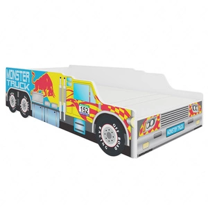 Łóżko Monster Truck 70x140 cm designerskie łóżko z materacem w kształcie samochodu z ozdobnym nadrukiem wykonane z solidnych materiałów