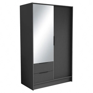 Szafa z lustrem Norel 102 cm grafitowa stylowa szafa o nowoczesnym designie z ryflowanymi frontami i pojemnymi szufladami