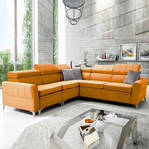 Narożnik z funkcją spania Rava IV żółty lewostronny velvet komfort podczas codziennego wypoczynku pojemnik na pościel