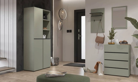 Komoda z szufladami Cross 60 cm zielona stylowy design komody do sypialni przedpokoju prosta forma w nowoczesnym wydaniu