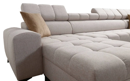 Narożnik z funkcją spania Bolmso grafitowy lewostronny narożnik z dwoma pojemnikami na pościel praktyczna szuflada w boczku mebla