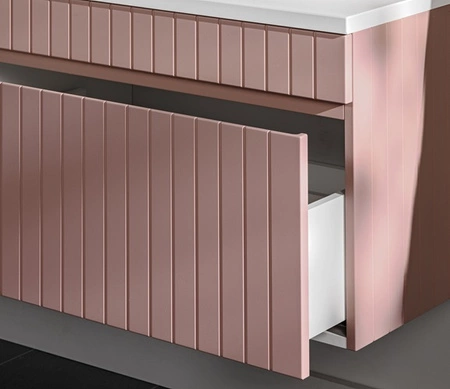 Zestaw mebli łazienkowych Iconic antyczna róża / biały zestaw mebli z szafkami pod umywalki nablatowe odporne na działanie wilgoci