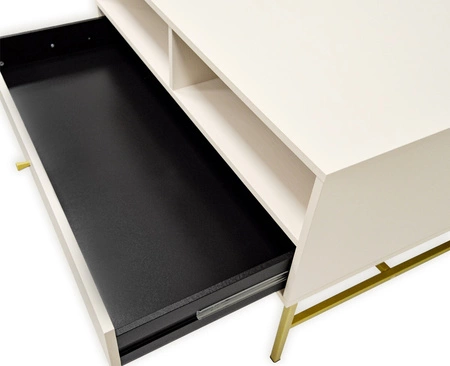 Zestaw mebli do salonu Kioto III beżowy stylowy design eleganckie meble wsparte na metalowym złotym stelażu subtelne uchwyty