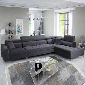 Narożnik z funkcją spania Nausa X grafitowy prawostronny narożnik z dwoma pojemnikami na pościel wykonanie z tkaniny typu velvet