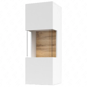 Szafka wisząca Ava 36 cm biała / dąb wotan elegancka witryna do salonu idealna do każdego wnętrza elementy z bezpiecznego szkła hartowanego