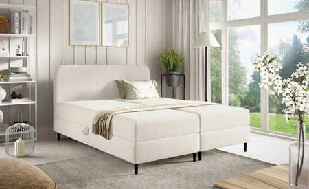 Łóżko kontynentalne Aberg 120x200 kremowe nowoczesny minimalizm stylowe łózko do sypialni wysoki zagłówek o zaokrąglonych rogach