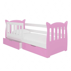 Łóżko Lena 75x160 cm różowy / biały komfortowe łóżko z materacem do pokoju dziecięcego wyposażone w barierkę ochronną i szuflady