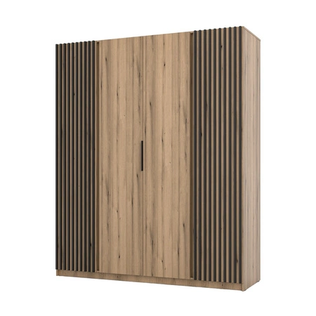 Szafa Kastano XI 200 cm dąb evoke nowoczesny design drzwi szafy ozdobione czarnymi lamelami stylowe uchwyty krawędziowe
