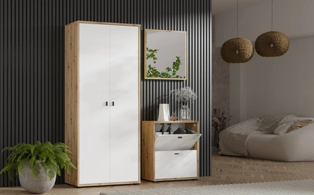 Szafka na buty Anter dąb artisan / biały funkcjonalna szafka do przedpokoju praktyczne 2 drzwi otwierane do dołu