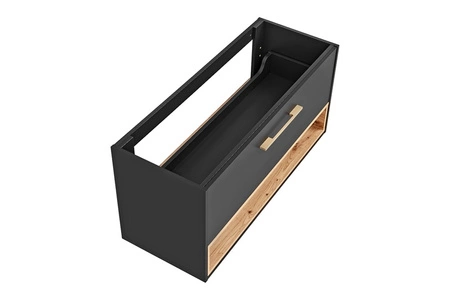 Zestaw mebli łazienkowych Borneo szary / dąb artisan modne szafki wiszące do łazienki o ciekawym wzornictwie niebanalna kolorystyka