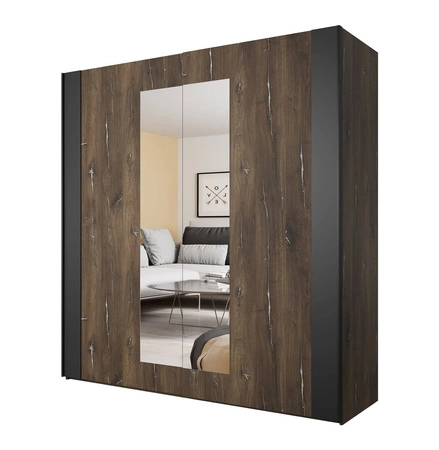 Zestaw mebli do sypialni Sigma dąb flagstaff / czarny z srebrną wstawką idealne nowoczesne meble do sypialni łóżko z tapicerowanym zagłówkiem