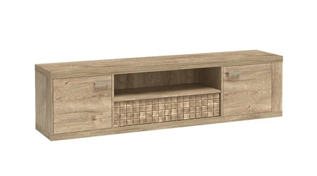 Szafka RTV Natural 196 cm dąb ribbeck stylowy design szuflada szafki ozdobiona drewnianą listwą subtelne oświetlenie ledowe