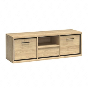 Szafka RTV Mediolan 139 cm hikora gustowna szafka wzbogacona o stylowe czarne dodatki szuflada z systemem push to open idealna do salonu