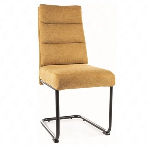 Krzesło tapicerowane Berry żółte nowoczesne oraz funkcjonalne krzesło do jadalni z metalowymi płozami krzesło z uchwytem