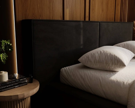 Łóżko tapicerowane Palise 180x200 czarne stylowe łóżko z pojemnikiem na pościel wygodny zagłówek zachwyca eleganckim designem