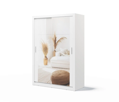 Szafa przesuwna z lustrem Arti 150 cm biała pojemna szafa do przedpokoju drzwi szafy wykończone lustrami w ciekawej konfiguracji
