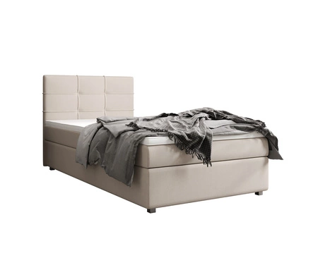 Łóżko kontynentalne Fresno 90x200 beżowe w nowoczesnym skandynawskim stylu z tapicerowanym zagłówkiem łóżko z pojemnikiem