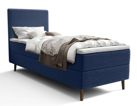 Łóżko kontynentalne Totti 90x200 niebieskie stylowe łóżko z pojemnikiem na pościel trójwymiarowa tkanina o wyrazistych prążkach