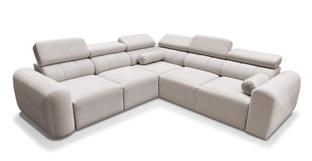 Narożnik z funkcją spania Cantare III beżowy lewostronny komfortowy i stylowy narożnik do salonu dwa pojemniki na pościel