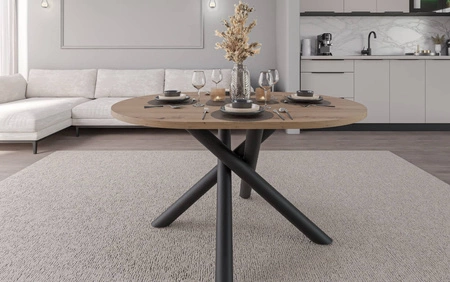 Stół Lyon 100x138 cm dąb artisan / czarny stylowy stół do jadalni osadzony na designerskich nogach typu pająk regulacja wysokości