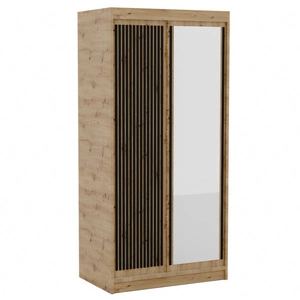 Szafa przesuwna z lustrem Delia 100 cm dąb artisan / czarny stylowa szafa z lamelami w kolorze drewna wpasuje się do każdej aranżacji