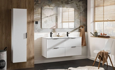 Szafka pod umywalkę Adeel 40 cm biała elegancka szafka do łazienki odporna na działanie wilgoci i uszkodzenia z ryflowanym frontem