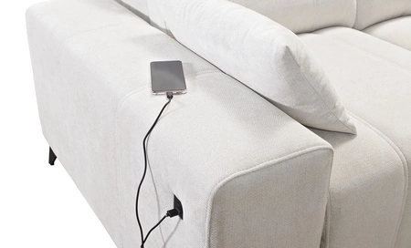 Narożnik z funkcją spania Penejos III Lux zielony prawostronny wygodny narożnik do salonu z wysuwanym podnóżkiem pojemnik na pościel