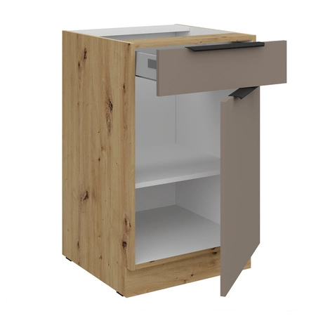 Szafka kuchenna stojąca z szufladą i półką Fiuggi Ar 50 D 1F 1S BB fronty szafki kuchennej wykończone w technologii anti fingerprint