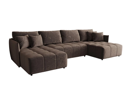 Narożnik z funkcją spania Oroso U jasny brąz pojemnik na pościel miękka tkanina typu velvet z powłoką hydrofobową ozdobne pikowania