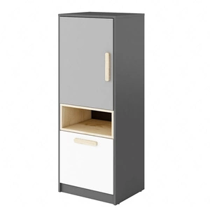 Komoda wysoka Pok 50 cm grafit / szary / biały / buk ibsen stylowa szafka do pokoju młodzieżowego mała komoda w modnej kolorystyce
