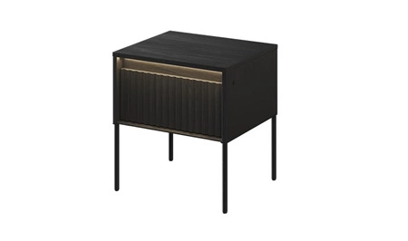 Szafka nocna Trend czarna elegancka szafka z szufladą do sypialni dyskretne oświetlenie LED oraz gustowny ryflowany front
