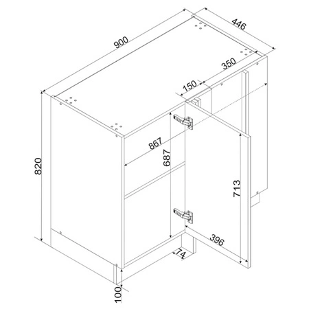 Szafka kuchenna narożna dostawiana Clara DNP prawa czarny metalowy uchwyt szafka odporna na działanie czynników zewnętrznych