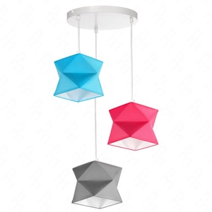 Lampa wisząca potrójna Quasar designerska lampa sufitowa do pokoju dziecięcego lub niemowlęcego z kolorowymi abażurami i białą rozetą sufitową