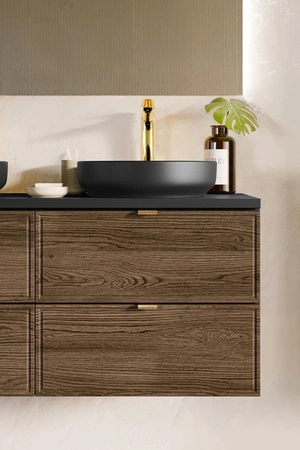 Zestaw mebli łazienkowych Talia czarny / dąb casella eleganckie szafki w stylu klasycznym subtelne frezowane ramki na frontach