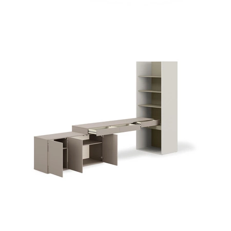 Zestaw mebli Woow clay grey / szampański / eukaliptus lewy stylowy zestaw mebli młodzieżowych o nowoczesnym i praktycznym designie