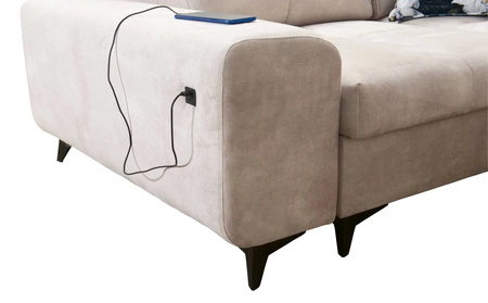 Narożnik z funkcją spania Buffalo VII brązowy prawostronny stylowy narożnik rozkładany z pojemnikami na pościel welurowa tkanina