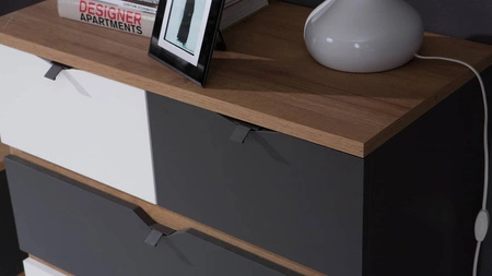 Meblościanka Memone dąb złoty / biały / grafitowy nowoczesny design stylowy zestaw mebli do pokoju młodzieżowego w stylu skandynawskim