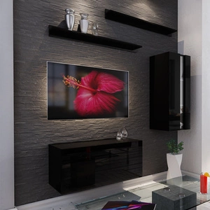 Meblościanka Magnus czarny połysk podwieszana pozwala zaaranżować kącik multimedialny w niezwykle nowoczesnym stylu