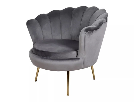 Fotel Camellia szary odporny na zaciągnięcia i zadrapania komfortowy podczas wypoczynku fotel muszelka ze złotymi nogami