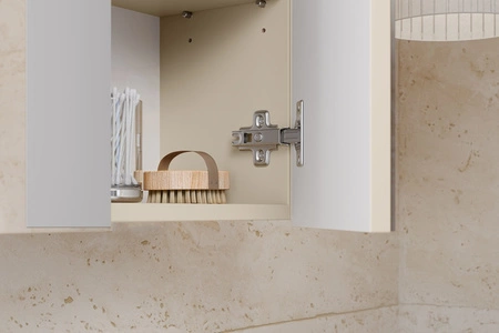 Szafka łazienkowa wisząca z lustrem Bali 80 cm beżowy / dąb wotan elegancka i nowoczesna szafka o minimalistycznej konstrukcji