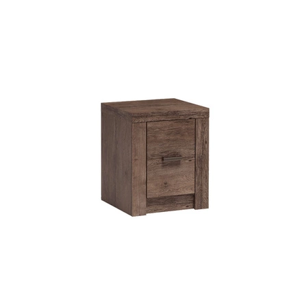 Zestaw mebli do sypialni Indiana jesion ciemny elegancka stylistyka mebli ozdobna deska na frontach oświetlona LED subtelne czarne uchwyty